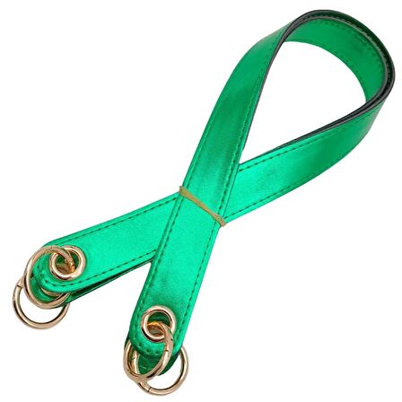 Parlak Rugan Deri Kuş Gözlü Çift Çanta Sapı Yeşil Renk Light Gold Metalli