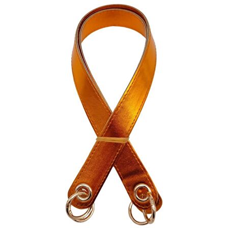 Parlak Rugan Deri Kuş Gözlü Çift Çanta Sapı Turuncu Renk Light Gold Metalli