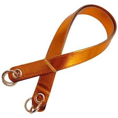 Parlak Rugan Deri Kuş Gözlü Çift Çanta Sapı Turuncu Renk Light Gold Metalli