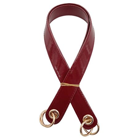 Parlak Rugan Deri Kuş Gözlü Çift Çanta Sapı Bordo Renk Light Gold Metalli