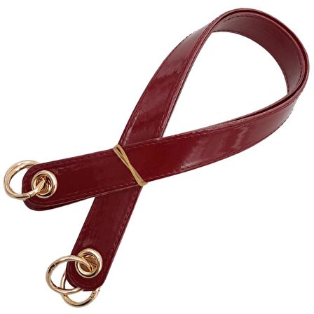 Parlak Rugan Deri Kuş Gözlü Çift Çanta Sapı Bordo Renk Light Gold Metalli