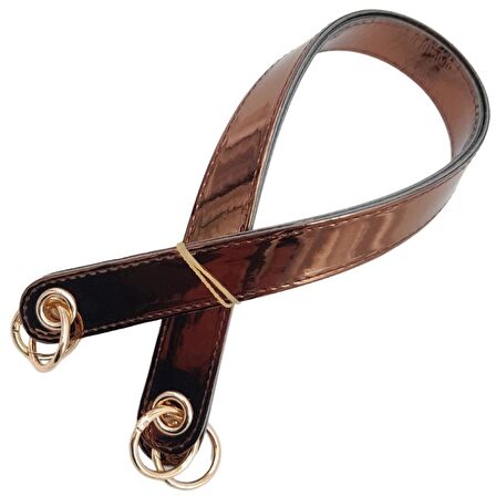 Parlak Rugan Deri Kuş Gözlü Çift Çanta Sapı Bakır Renk Light Gold Metalli