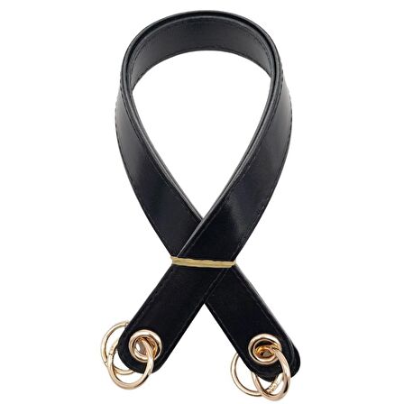 Parlak Rugan Deri Kuş Gözlü Çift Çanta Sapı Siyah Renk Light Gold Metalli