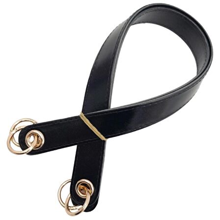 Parlak Rugan Deri Kuş Gözlü Çift Çanta Sapı Siyah Renk Light Gold Metalli