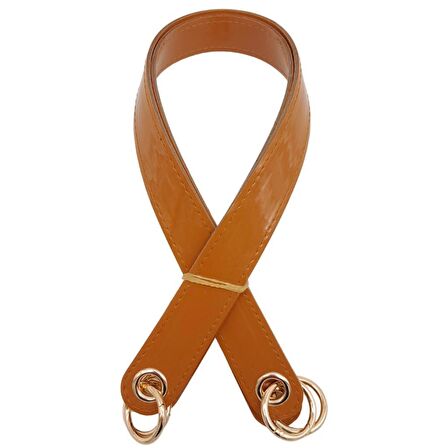 Parlak Rugan Deri Kuş Gözlü Çift Çanta Sapı Açık Taba Renk Light Gold Metalli