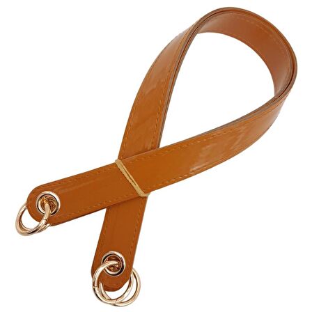 Parlak Rugan Deri Kuş Gözlü Çift Çanta Sapı Açık Taba Renk Light Gold Metalli