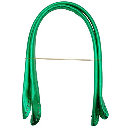 Parlak Rugan Deri Pelikan Model Çanta Sapı Yeşil Renk