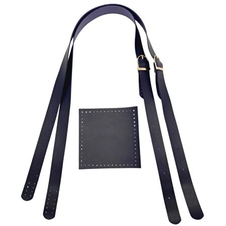 Suni Deri Cepli Ayarlanabilir Çift Saplı Çanta Seti Lacivert Light Gold Metalli