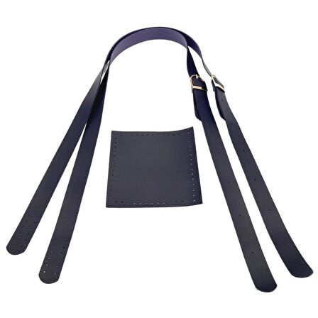 Suni Deri Cepli Ayarlanabilir Çift Saplı Çanta Seti Lacivert Light Gold Metalli