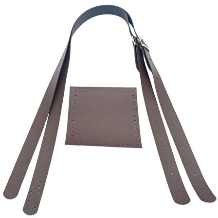 Suni Deri Cepli Ayarlanabilir Çift Saplı Çanta Seti Koyu Kahverengi Light Gold Metalli