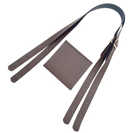 Suni Deri Cepli Ayarlanabilir Çift Saplı Çanta Seti Koyu Kahverengi Light Gold Metalli