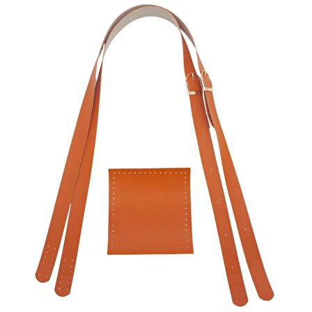 Suni Deri Cepli Ayarlanabilir Çift Saplı Çanta Seti Turuncu Light Gold Metalli