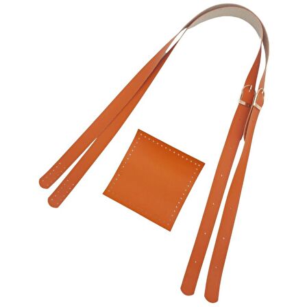 Suni Deri Cepli Ayarlanabilir Çift Saplı Çanta Seti Turuncu Light Gold Metalli