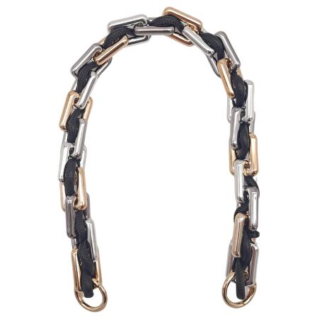 45 cm Derili Köşeli Renkli Akrilik Zincir Siyah Renk Derili Yaylı Halkalı