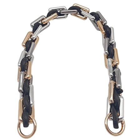 45 cm Derili Köşeli Renkli Akrilik Zincir Siyah Renk Derili Yaylı Halkalı