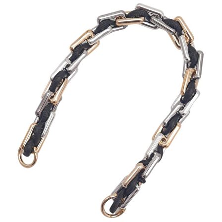 45 cm Derili Köşeli Renkli Akrilik Zincir Siyah Renk Derili Yaylı Halkalı