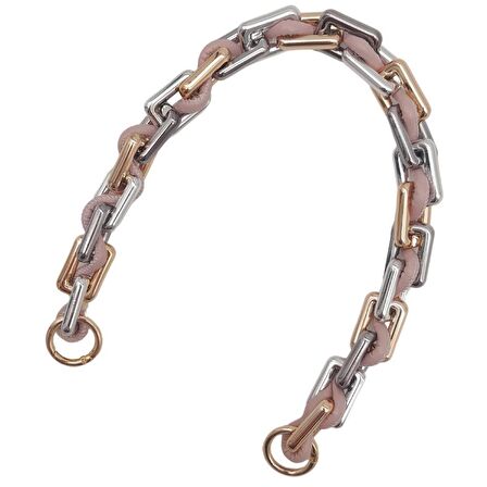 45 cm Derili Köşeli Renkli Akrilik Zincir Pudra Renk Derili Yaylı Halkalı