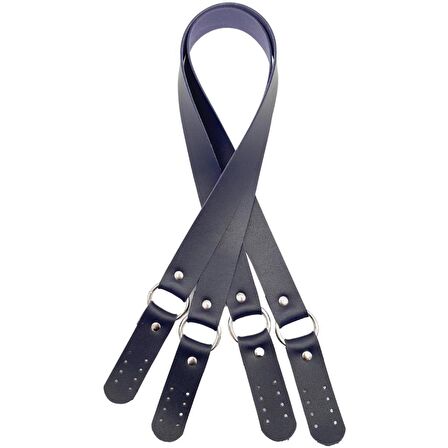 Haledört Model Suni Deri Çift Sap Lacivert Renk Gümüş Metalli