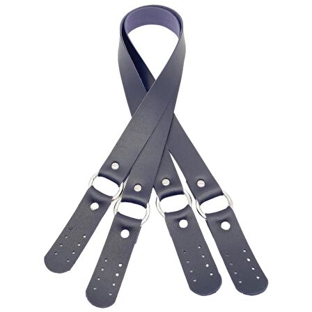 Haledört Model Suni Deri Çift Sap Lacivert Renk Gümüş Metalli