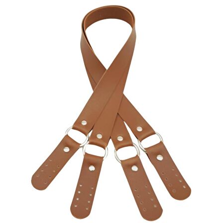 Haledört Model Suni Deri Çift Sap Taba Renk Gümüş Metalli