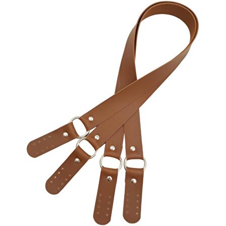 Haledört Model Suni Deri Çift Sap Taba Renk Gümüş Metalli