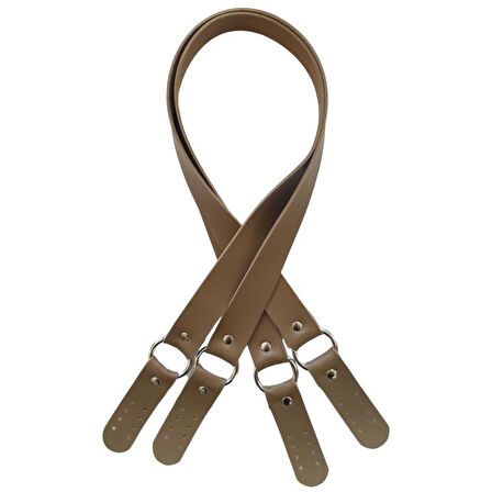 Haledört Model Suni Deri Çift Sap Vizon Renk Gümüş Metalli