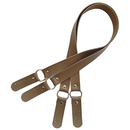 Haledört Model Suni Deri Çift Sap Vizon Renk Gümüş Metalli