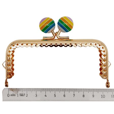 10.5 cm Renkli Şeker Başlıklı Dikdörtgen Cüzdan Çanta Klipsi Bursu Light Gold Metal
