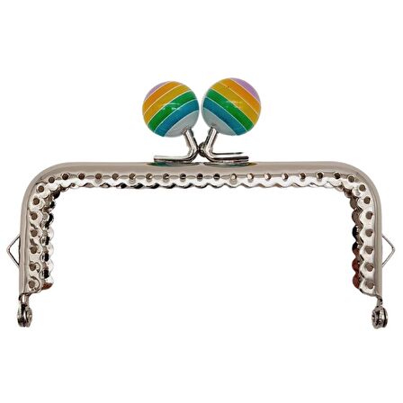 10.5 cm Renkli Şeker Başlıklı Dikdörtgen Cüzdan Çanta Klipsi Bursu Gümüş Metal