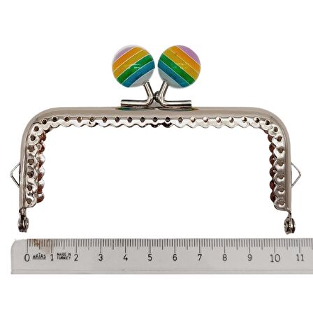 10.5 cm Renkli Şeker Başlıklı Dikdörtgen Cüzdan Çanta Klipsi Bursu Gümüş Metal
