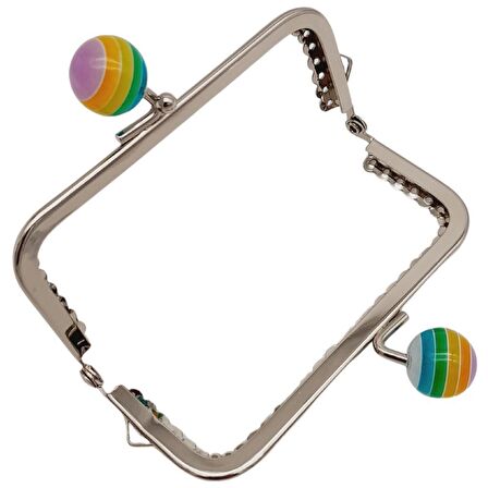 10.5 cm Renkli Şeker Başlıklı Dikdörtgen Cüzdan Çanta Klipsi Bursu Gümüş Metal