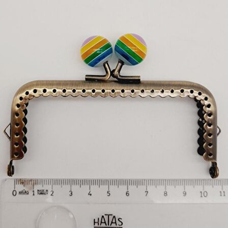 10.5 cm Renkli Şeker Başlıklı Dikdörtgen Cüzdan Çanta Klipsi Bursu Antik Metal