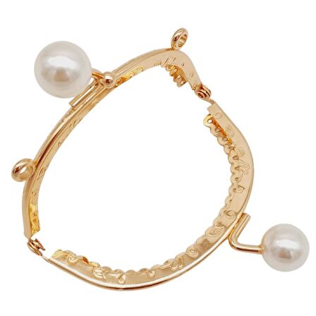 8.5 cm İncili Oval Cüzdan Çanta Klipsi Bursu Light Gold Metalli