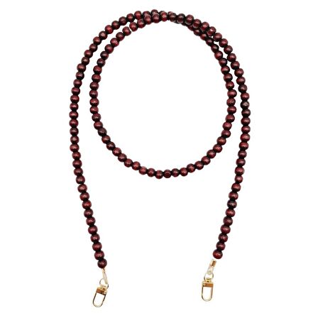 120 cm Kızıl Kahve Renk 8 mm Ahşap Boncuklu Çanta Sapı Light Gold Metalli