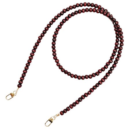120 cm Kızıl Kahve Renk 8 mm Ahşap Boncuklu Çanta Sapı Light Gold Metalli