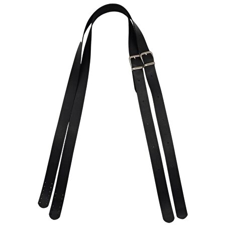 Suni Deri Tek Tokalı Ayarlanabilir Çift Çanta Sapı Siyah Renk Gümüş Metal