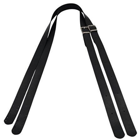 Suni Deri Tek Tokalı Ayarlanabilir Çift Çanta Sapı Siyah Renk Gümüş Metal