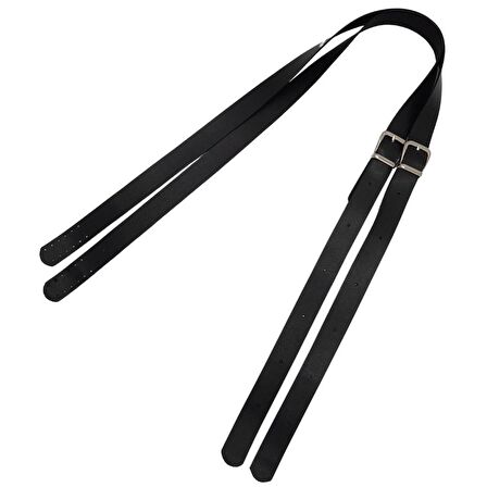 Suni Deri Tek Tokalı Ayarlanabilir Çift Çanta Sapı Siyah Renk Gümüş Metal