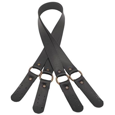 Haledört Model Suni Deri Çift Sap Siyah Renk Antik Metalli