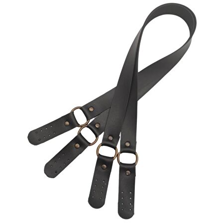 Haledört Model Suni Deri Çift Sap Siyah Renk Antik Metalli