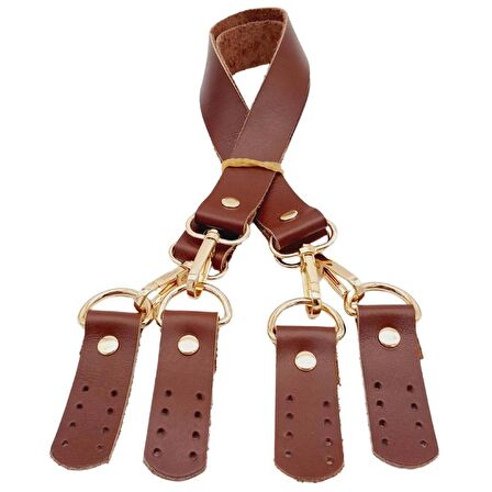 Gerçek Deri 55 cm Misu Model Çift Sap Kızıl Kahve Renk Light Gold Metal