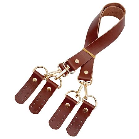 Gerçek Deri 55 cm Misu Model Çift Sap Kızıl Kahve Renk Light Gold Metal