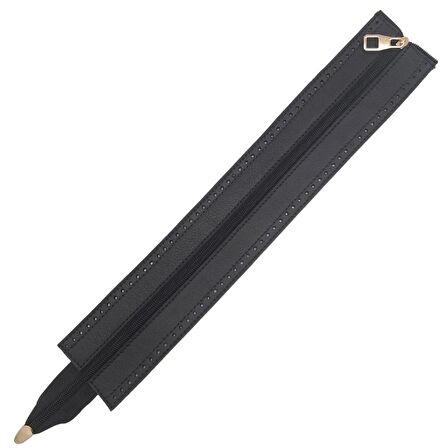 Gerçek Derili 40 cm Siyah Renk Fermuar Light Gold Metalli