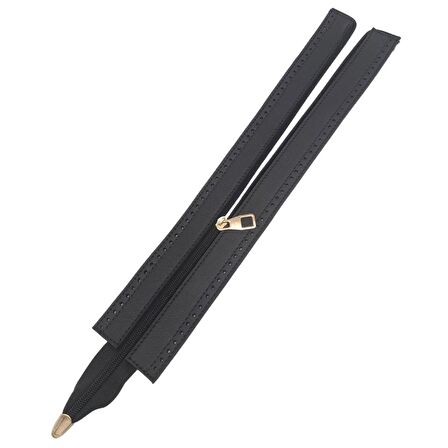 Gerçek Derili 40 cm Siyah Renk Fermuar Light Gold Metalli