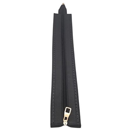 Gerçek Derili 40 cm Siyah Renk Fermuar Light Gold Metalli