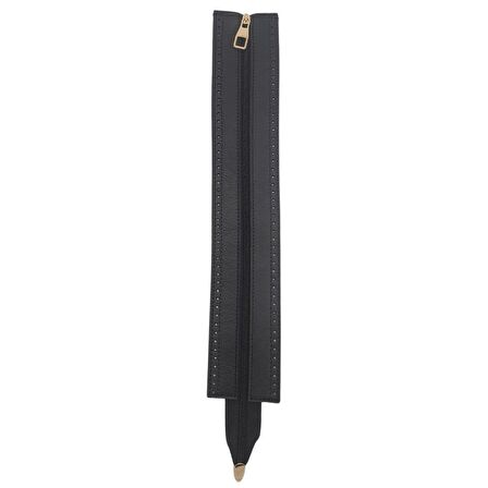Gerçek Derili 40 cm Siyah Renk Fermuar Light Gold Metalli