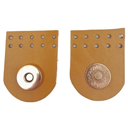 Gerçek Derili Tek Dikim Mıknatıslı Çıtçıt Hardal Renk Light Gold Metalli