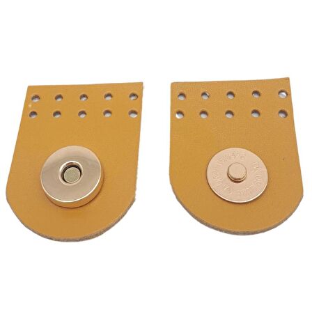 Gerçek Derili Tek Dikim Mıknatıslı Çıtçıt Hardal Renk Light Gold Metalli