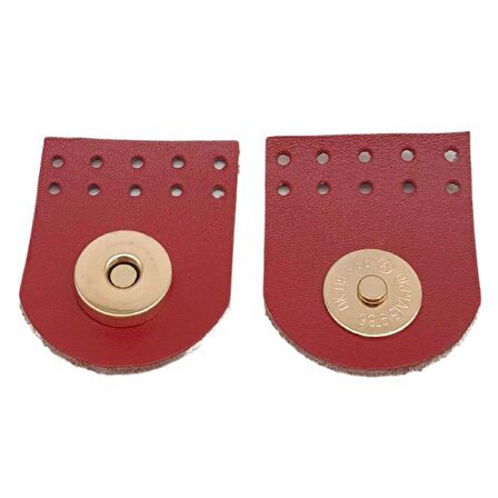Gerçek Derili Tek Dikim Mıknatıslı Çıtçıt Kırmızı Renk Light Gold Metalli