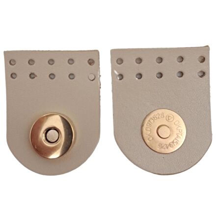 Gerçek Derili Tek Dikim Mıknatıslı Çıtçıt Bej Renk Light Gold Metalli